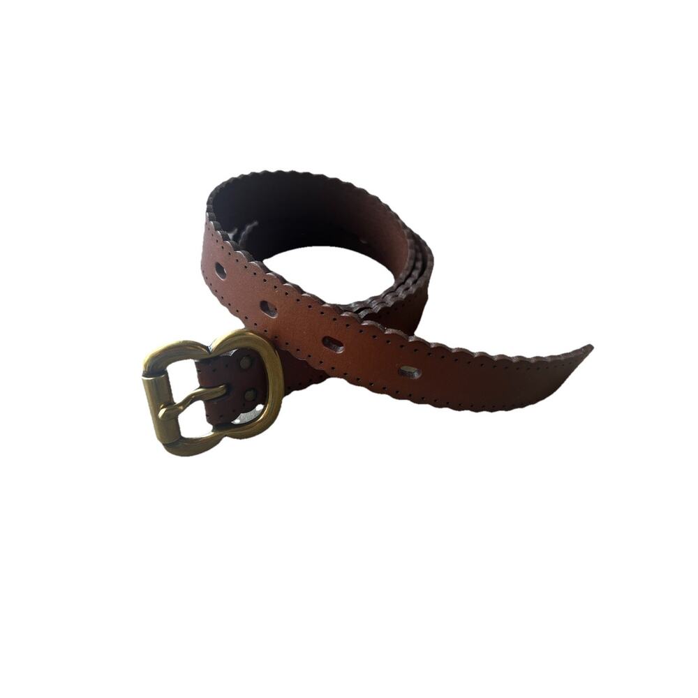 Fossil Women’s Leather Belt Brown Tan Scallop Edge Medium - Picture 2 of 5